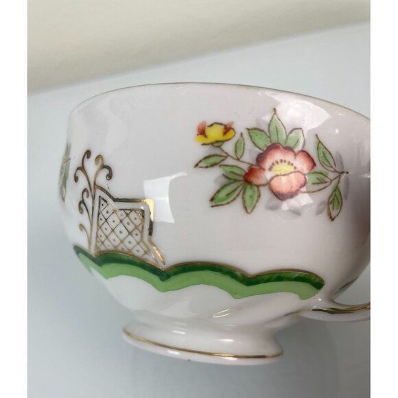 Vintage Ucago China Made in Japan Green & Gold Teacup & Saucer Floral - Picture 11 of 15